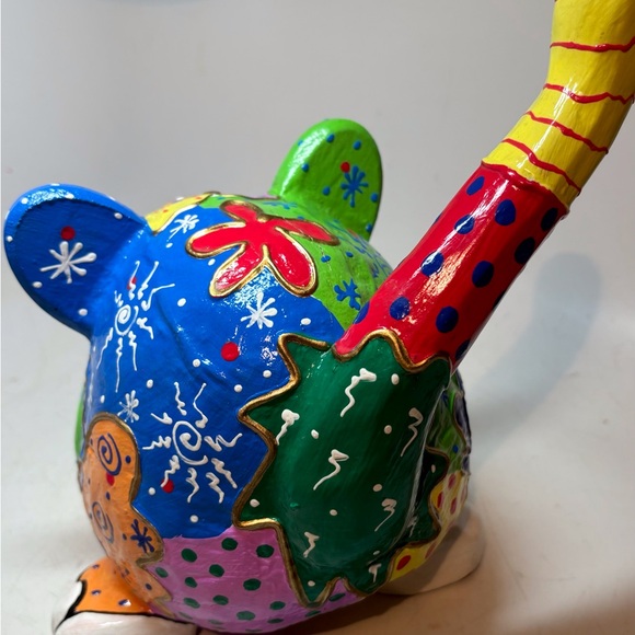 Mexican Style Art Painted Coconut Shell Cat Figurine Multi-Color 9.5”x7”x7” LLF - Picture 3 of 5